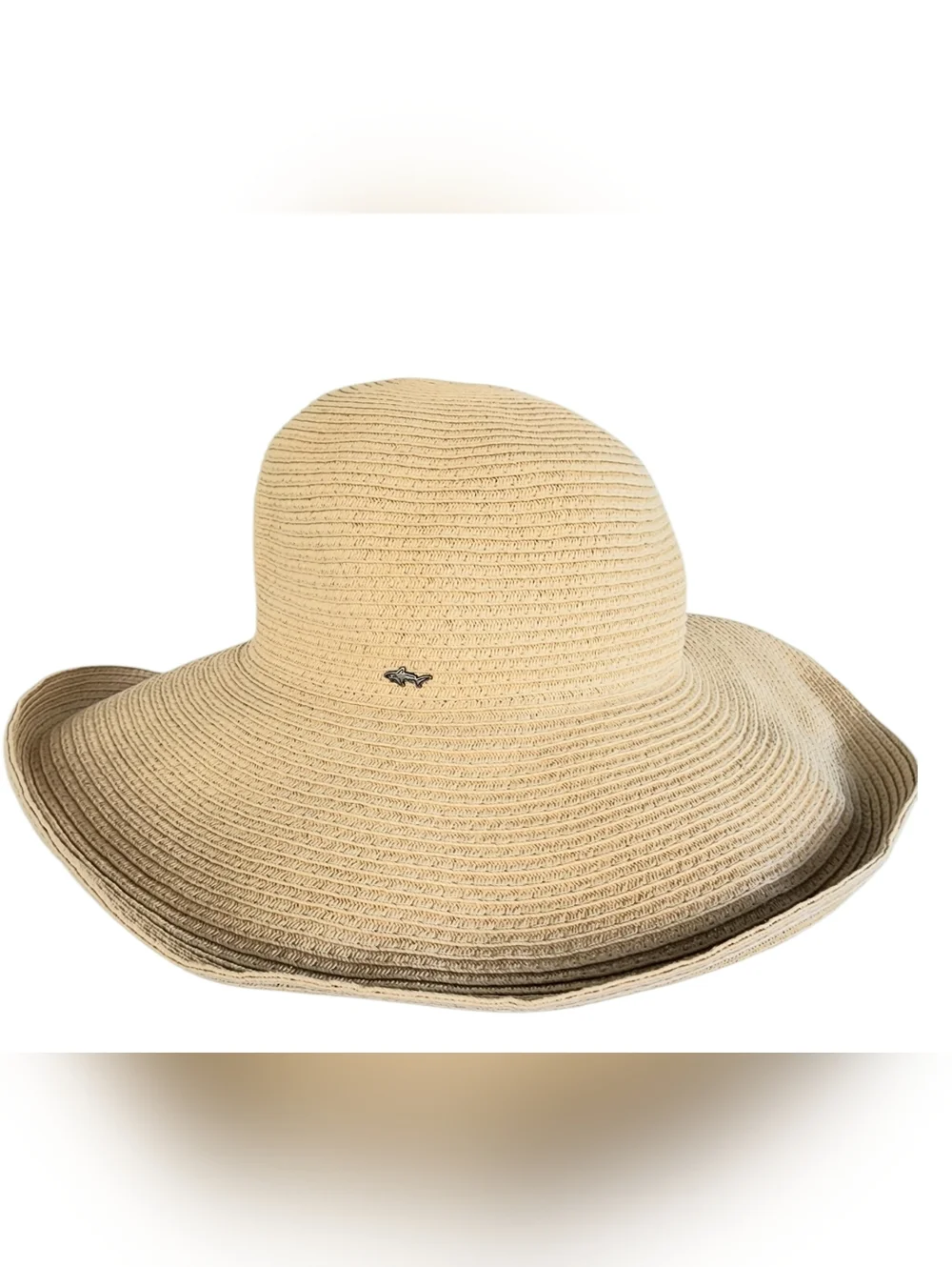 Greg Norman Collection Wide-Brim Straw Sun Hat in Beige with Metal Logo